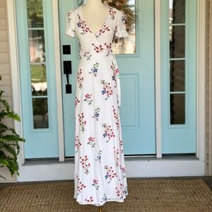 White Floral Wrap Dress Size S